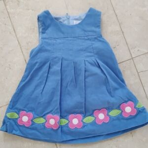 Florence Eiseman Blue Corduroy Floral Appliqued Sleeveless Dress 12 mo 🌸💠